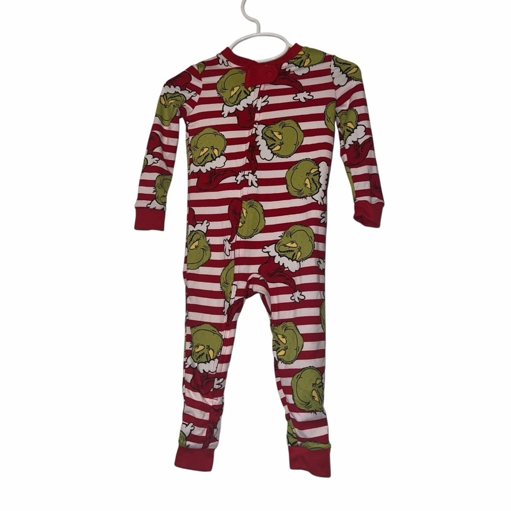 Dr. Seuss Grinch Red and White Kids striped Footie 18m Christmas